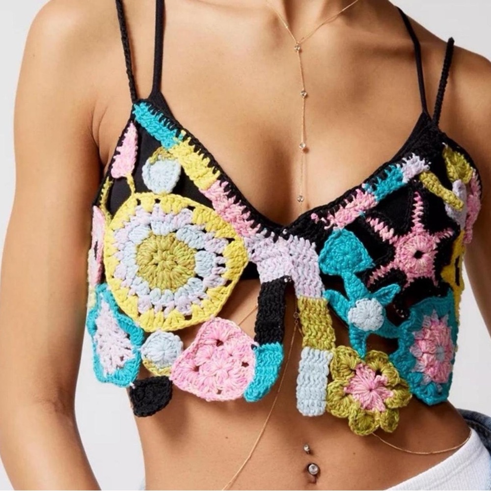 Urban Outfitters Maggie Hand-Knit Cami Size Medium Crocheted Tank Boho Festival
